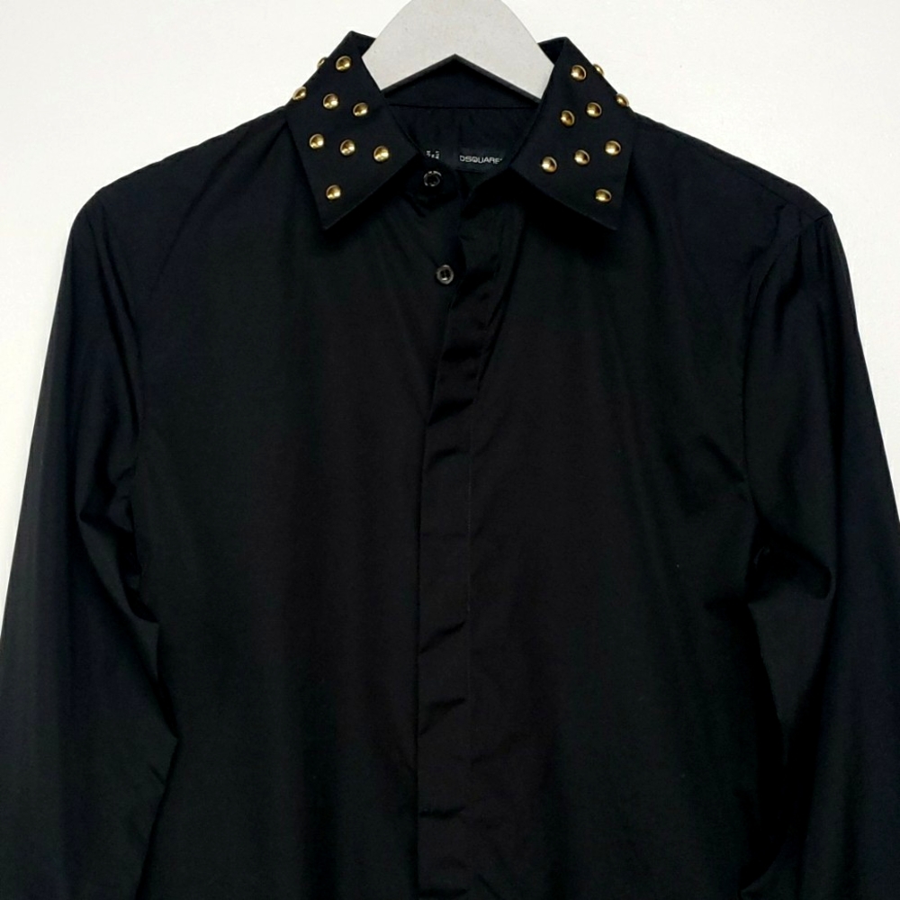 Dsquared2 Studded Collar Button Down Black Shirt … - image 2